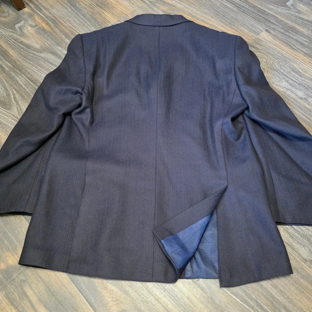 Calvin Klein Mens‎ Navy Blue Herringbone 100% Wool 3-Button Blazer Jacket Canada